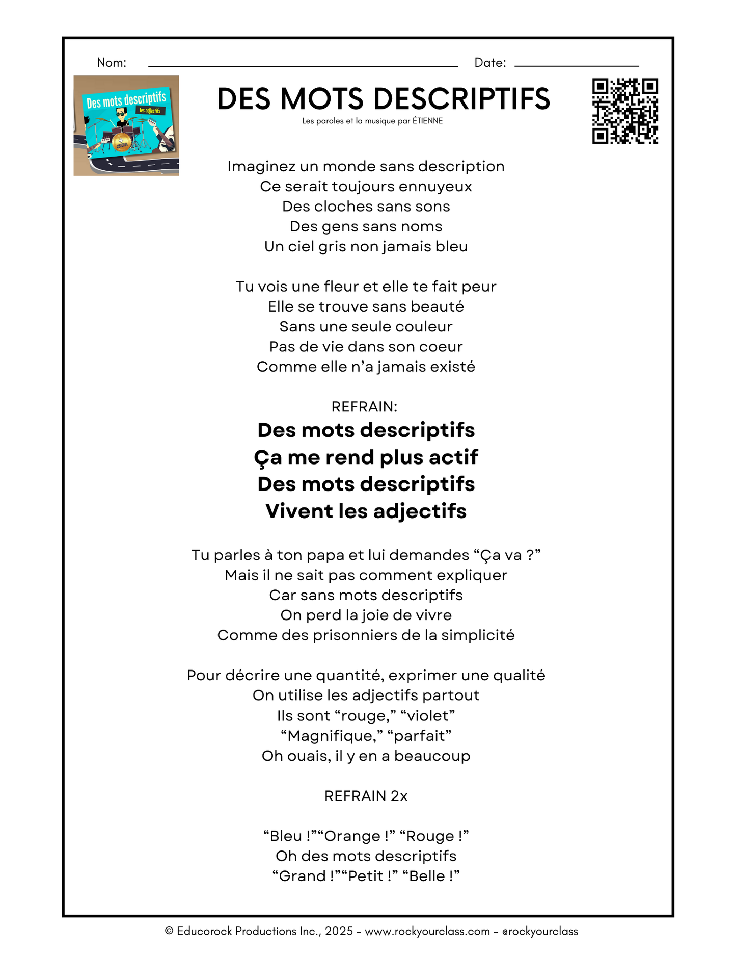 DES MOTS DESCRIPTIFS (Adjectifs) (A1-B1) 67-Page Full Package