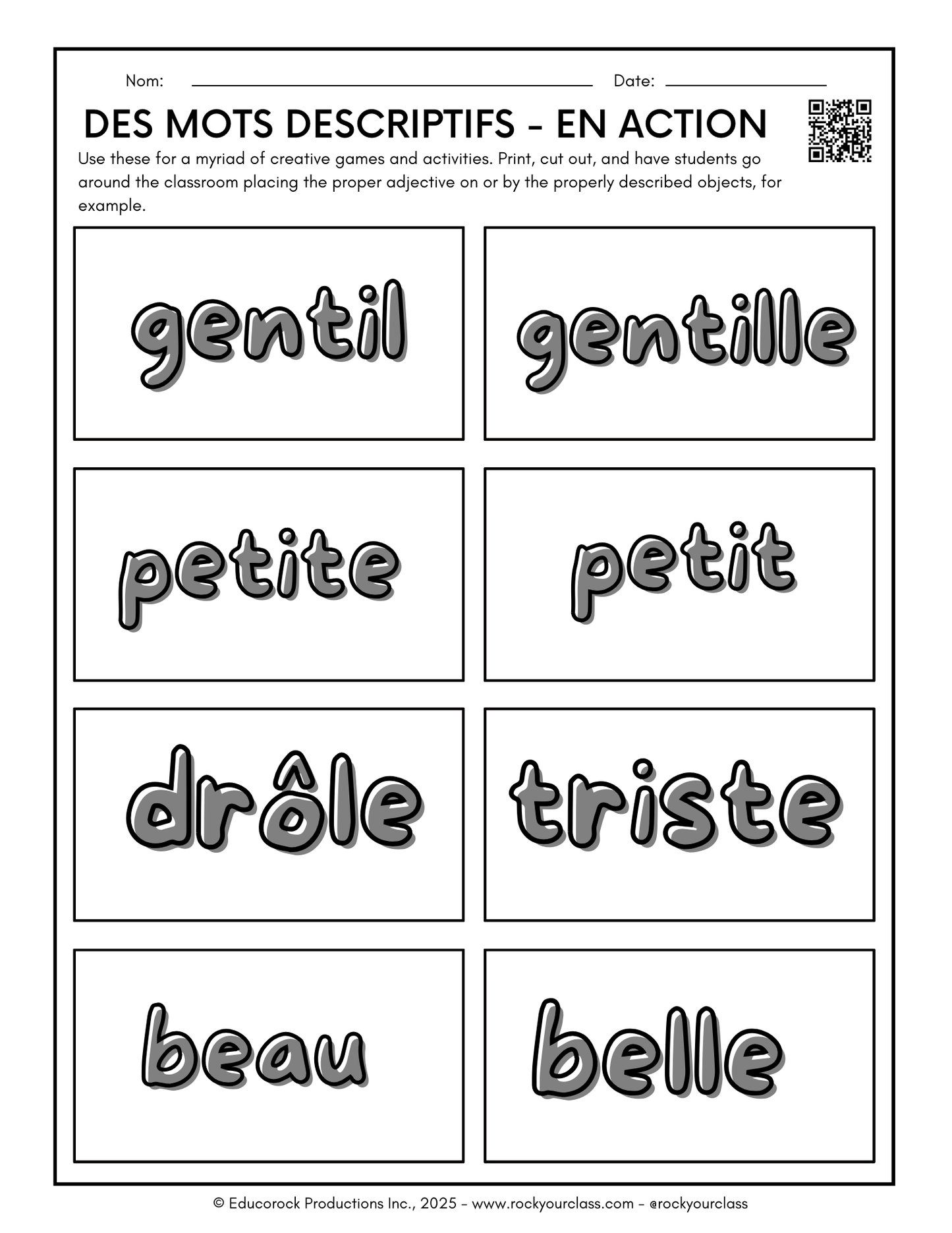 DES MOTS DESCRIPTIFS (Adjectifs) (A1-B1) 67-Page Full Package