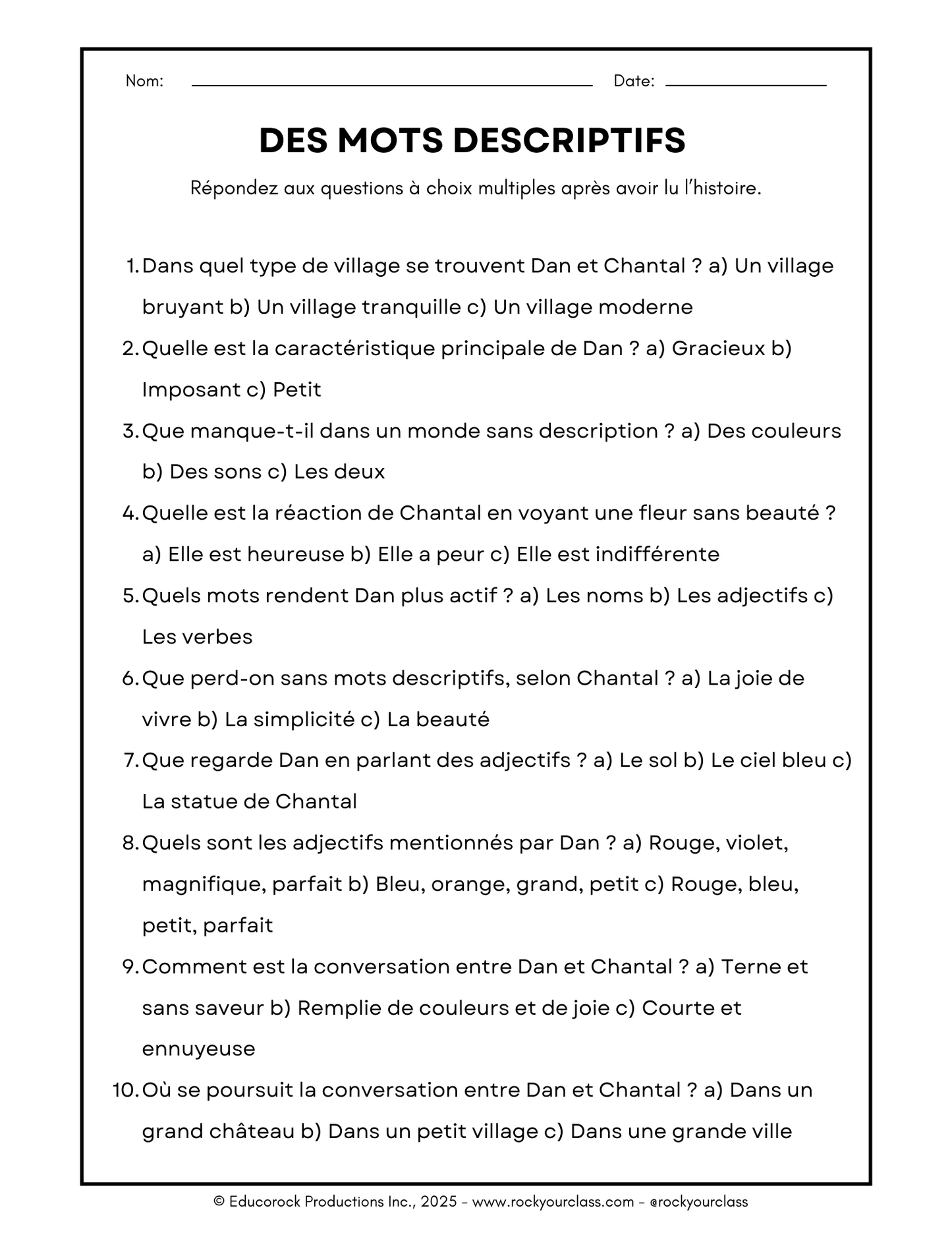DES MOTS DESCRIPTIFS (Adjectifs) (A1-B1) 67-Page Full Package
