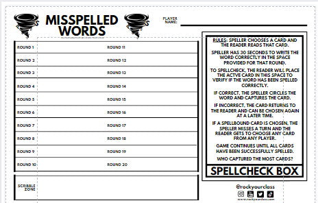 MISSPELLED WORDS - CONVO CARDS - PDF DOWNLOAD and PRINT